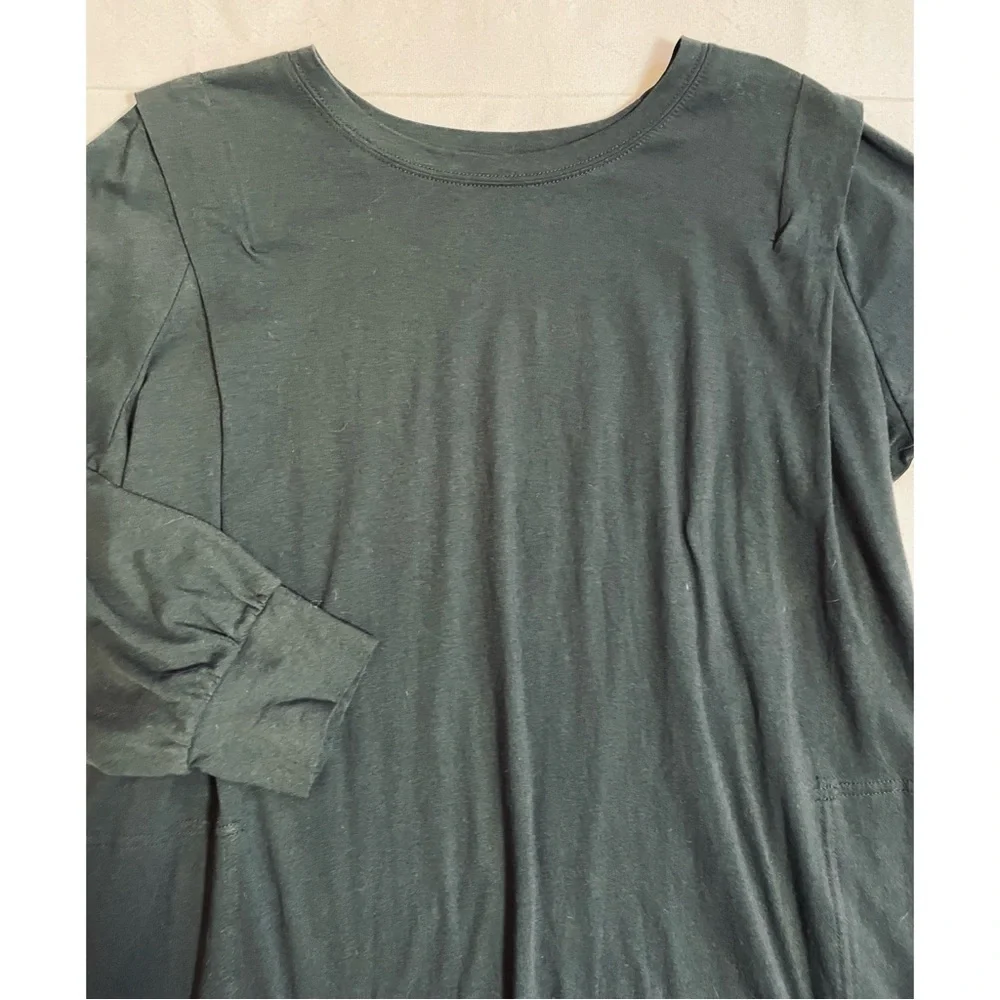 New Free People Beach Black Cotton Long Sleeve T-Shirt Tunic Dress Size M